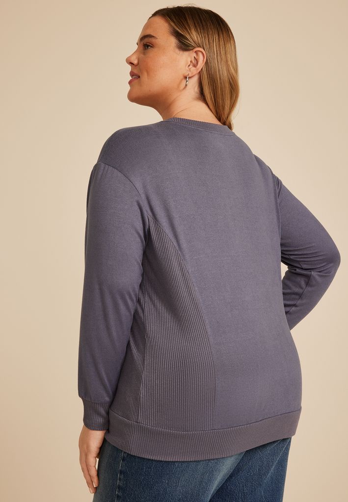 Plus Size 24/7 Hacci Ribbed Side Long Sleeve Tee - Image 2