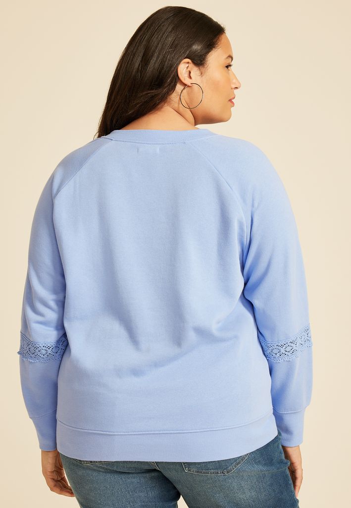 Plus Size Crochet Mix Relaxed Fit Sweatshirt - Image 2