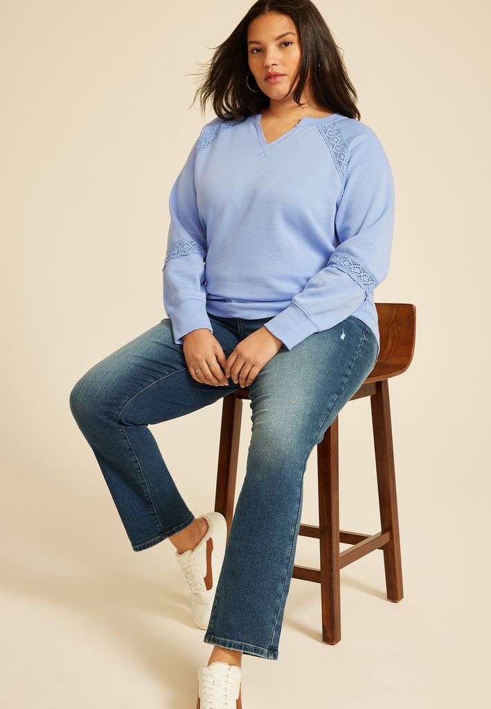 Plus Size Crochet Mix Relaxed Fit Sweatshirt - Image 3