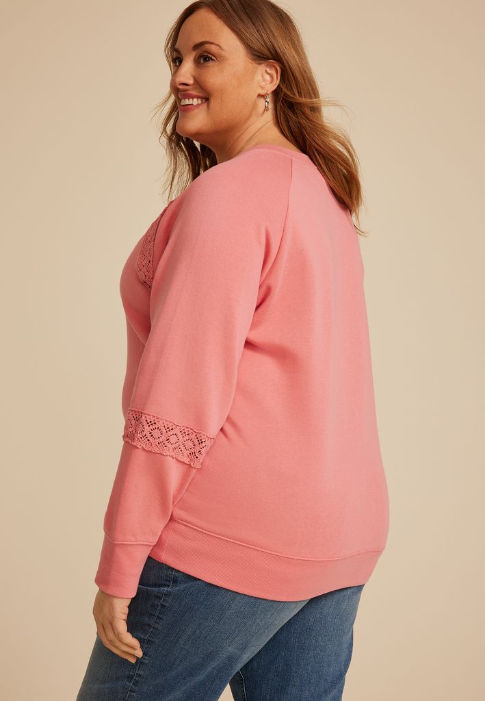 Plus Size Crochet Mix Relaxed Fit Sweatshirt - Image 2