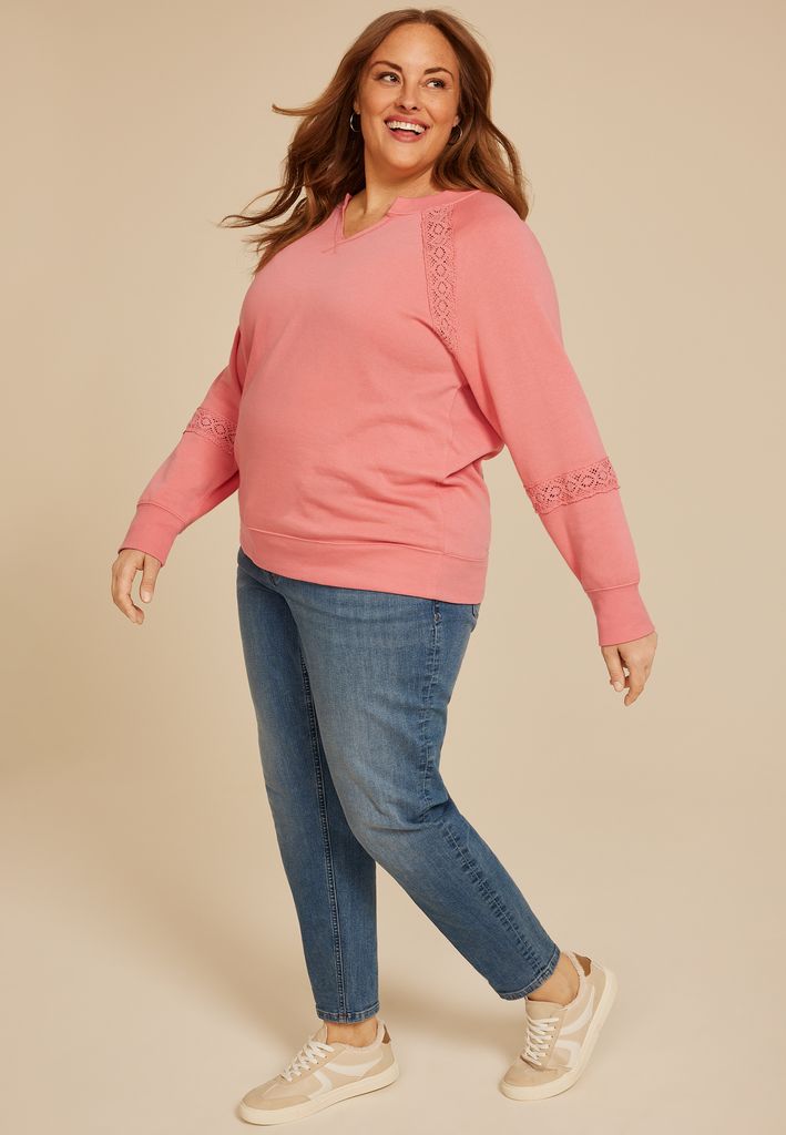 Plus Size Crochet Mix Relaxed Fit Sweatshirt - Image 3