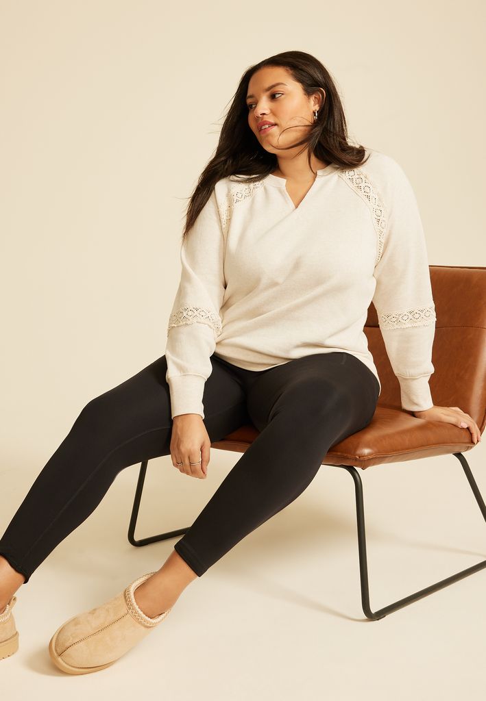 Plus Size Crochet Mix Relaxed Fit Sweatshirt