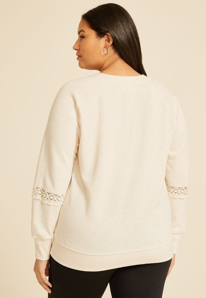 Plus Size Crochet Mix Relaxed Fit Sweatshirt - Image 2