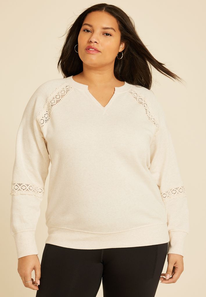 Plus Size Crochet Mix Relaxed Fit Sweatshirt - Image 3