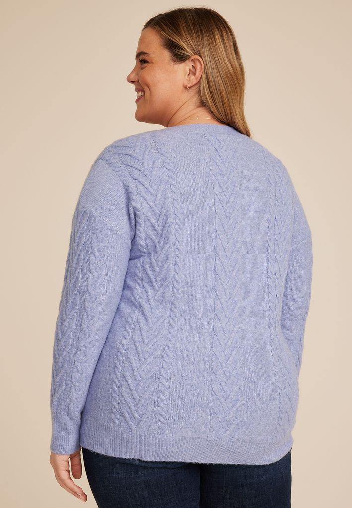 Plus Size Cable Button Front Cardigan - Image 2