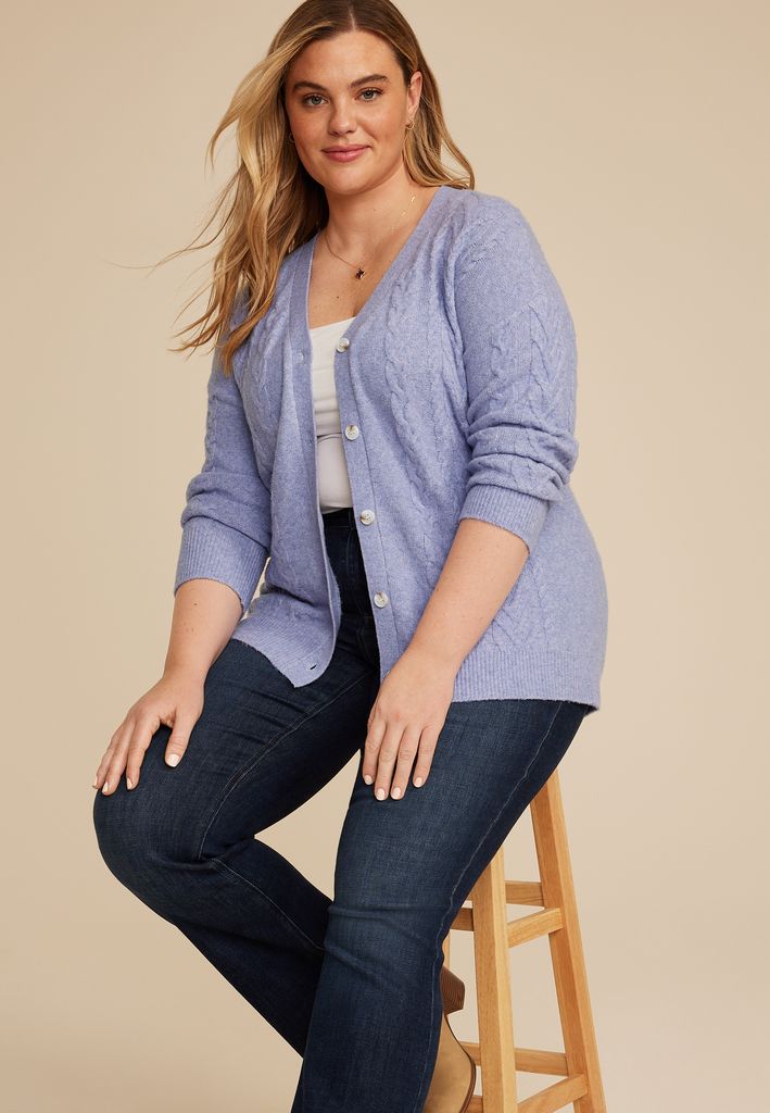 Plus Size Cable Button Front Cardigan - Image 3