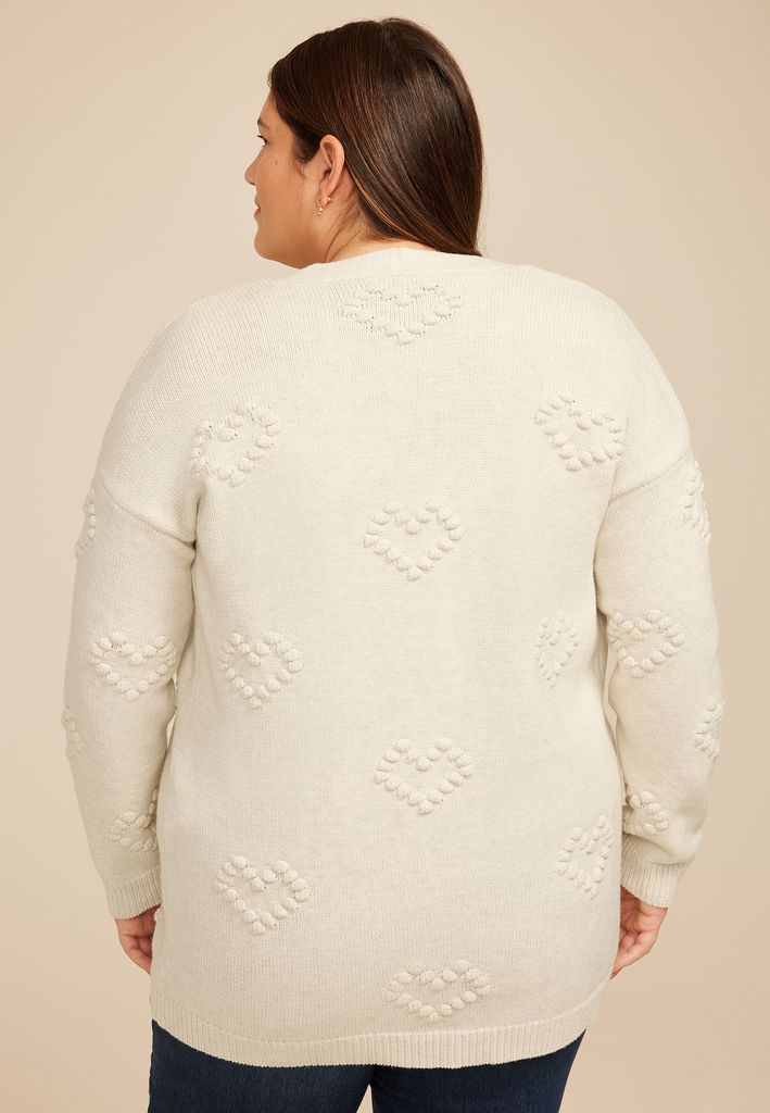 Plus Size Heart Bobble Open Front Cardigan - Image 2