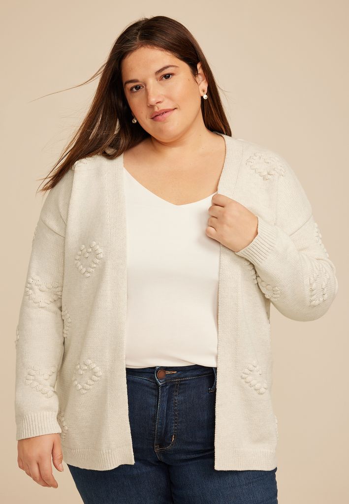 Plus Size Heart Bobble Open Front Cardigan - Image 3