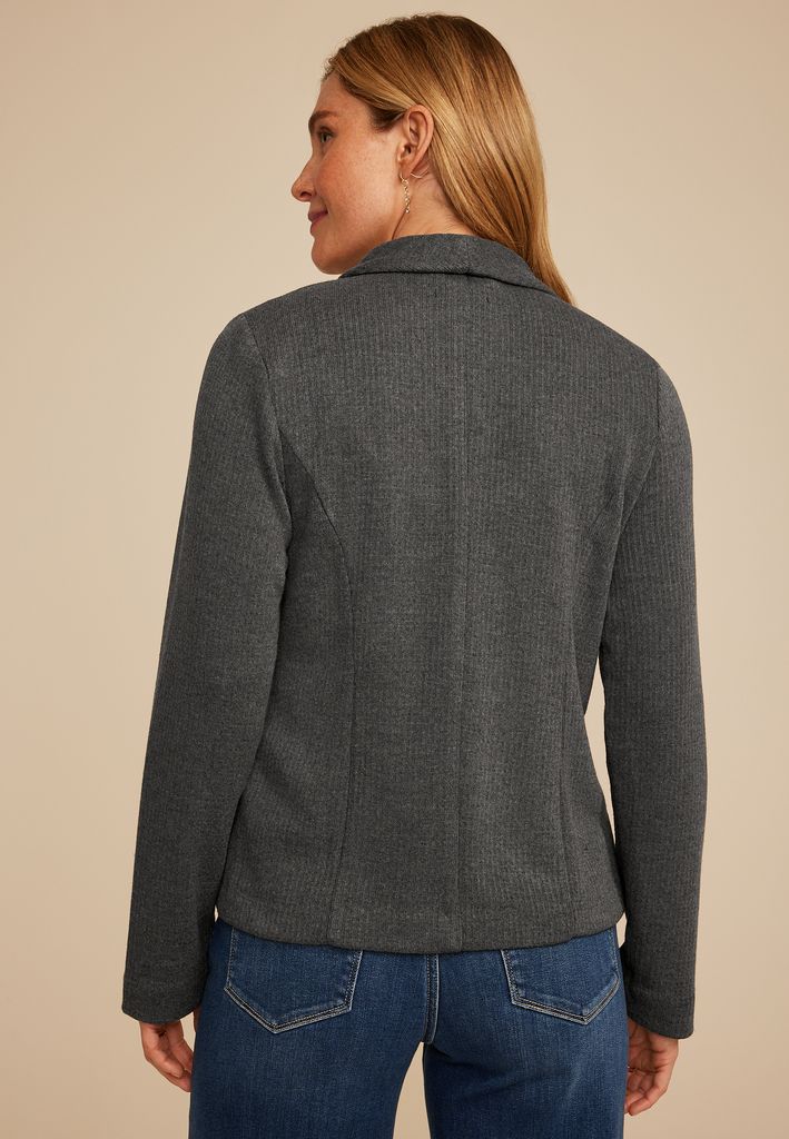 Gray Ribbed Knit Blazer - Image 2