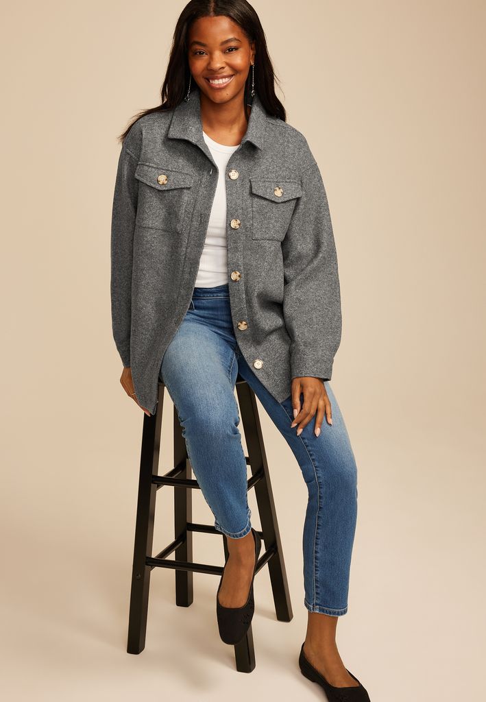 Gray Faux Wool Shacket - Image 3