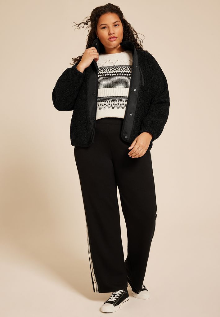 Plus Size Sherpa Snap Button Front Jacket - Image 3