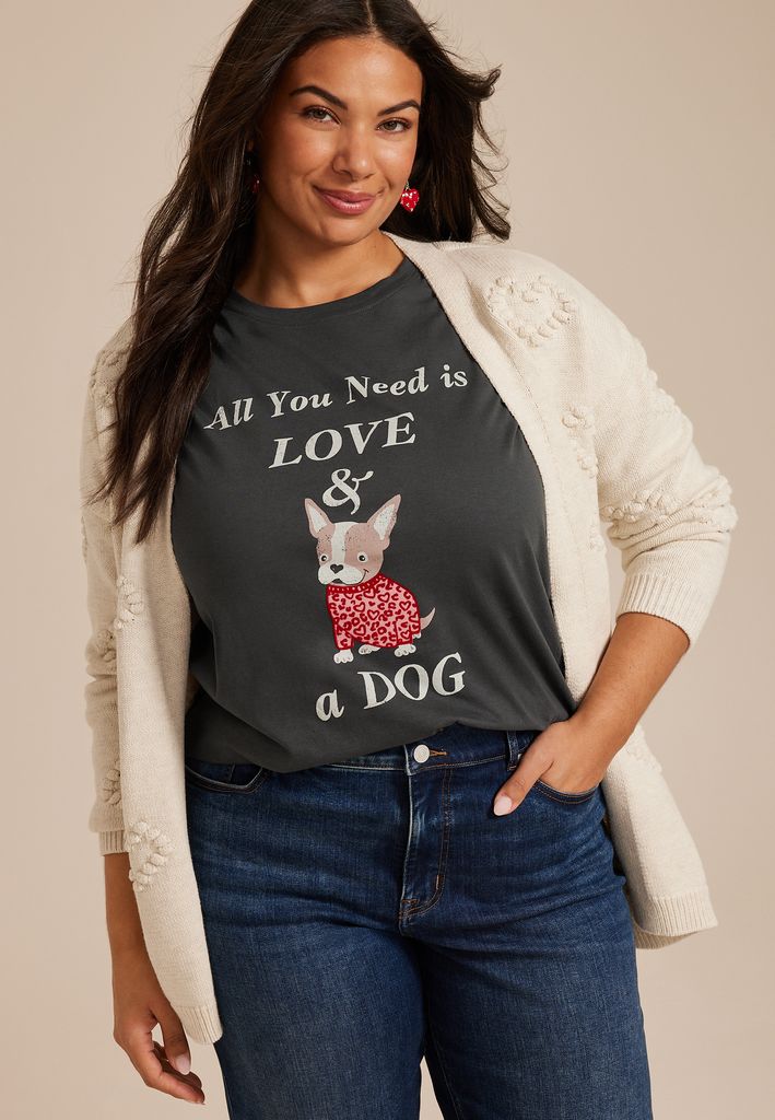 Plus Size All You Need Is Love And A Dog Classic Fit Graphic Tee - Image 3