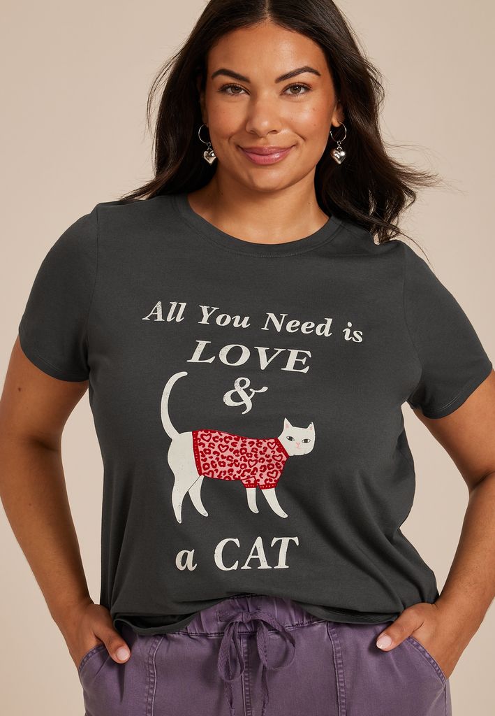 Plus Size All You Need Is Love And A Cat Classic Fit Graphic Tee - Image 3
