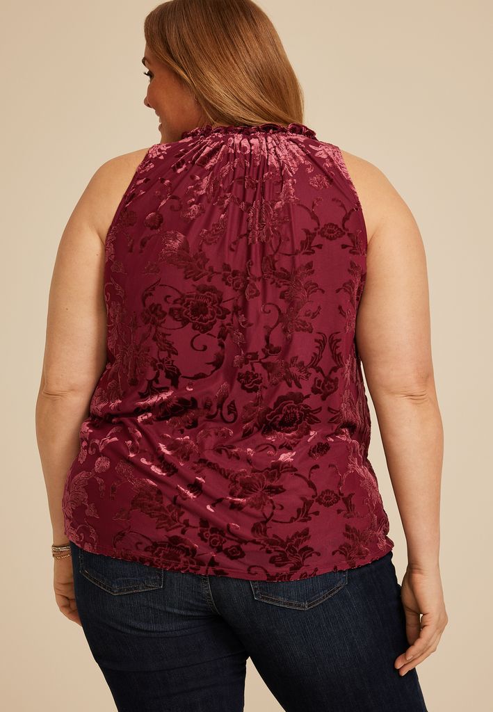 Plus Size Floral Velvet Burnout Tank Top - Image 2