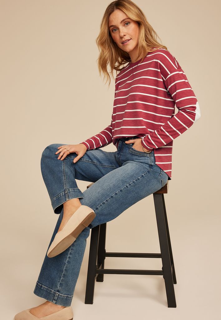 Striped Heart Elbow Patch Long Sleeve Tee - Image 3
