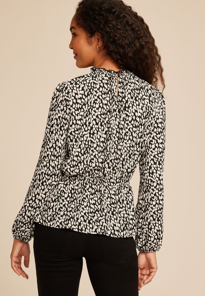 Abstract Peplum Smocked Waist Blouse - Image 2