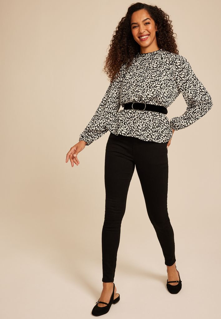Abstract Peplum Smocked Waist Blouse - Image 3