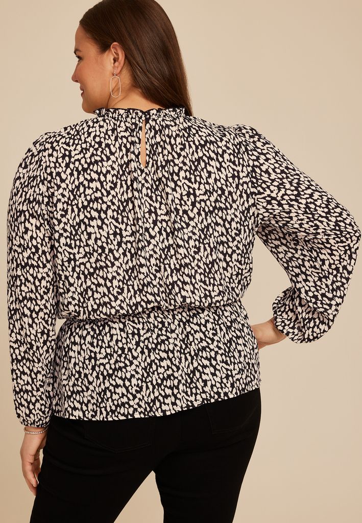 Plus Size Abstract Peplum Smocked Waist Blouse - Image 2