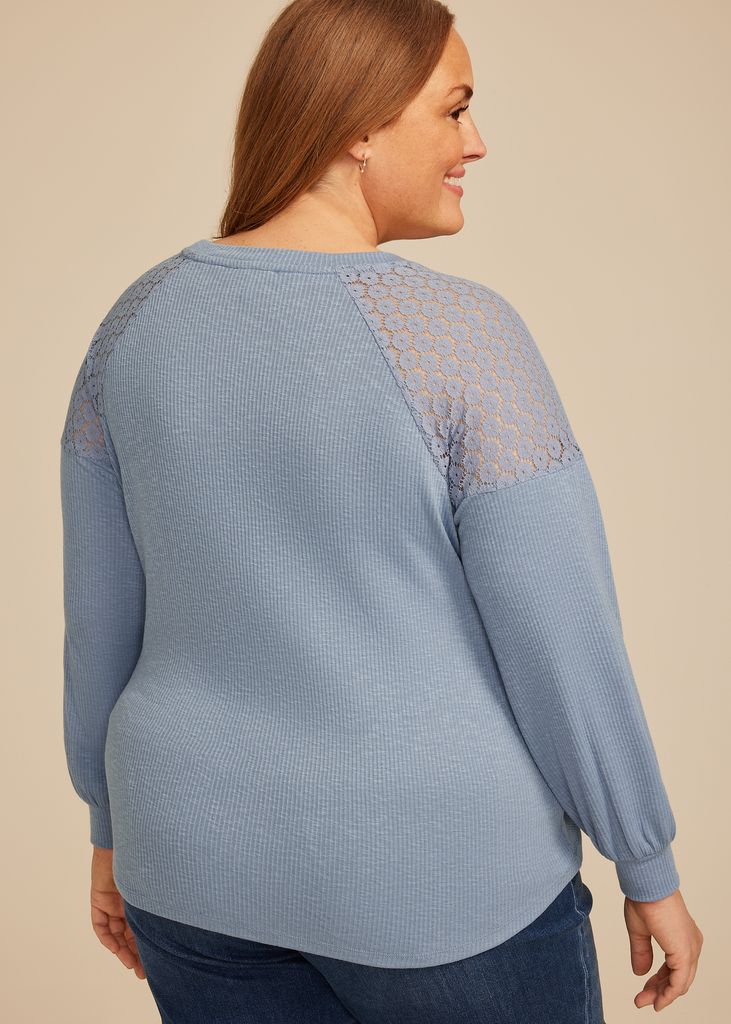 Plus Size Lace Shoulder Raglan Top - Image 2