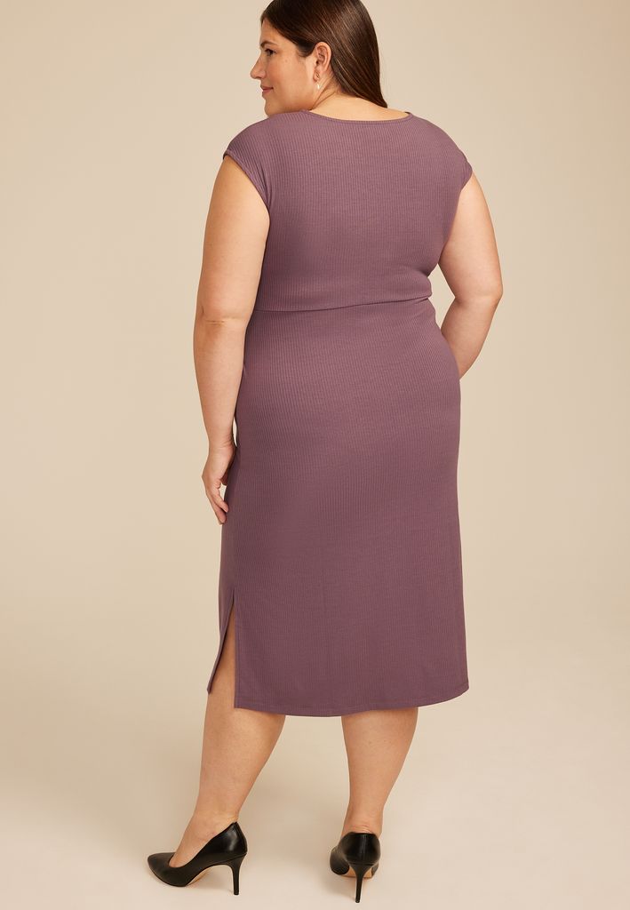 Plus Size 24/7 Wrap Bodice Ribbed Midi Dress - Image 2