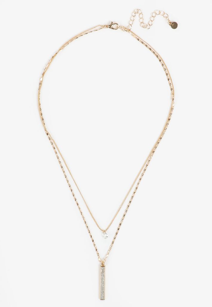 Gold Crystal And Bar Pendant Layered Necklace - Image 2