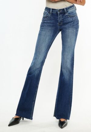 KanCan&trade; Embellished Mid Rise Flare Jean