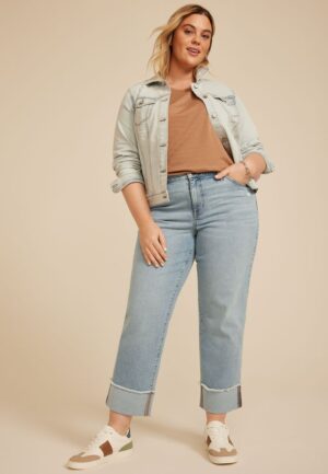 Plus Size m jeans by maurices&trade; High Rise Relaxed Straight Frayed Hem Ankle Jean