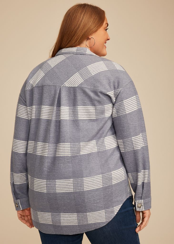 Plus Size Plaid Fleece Oversized Shacket - Image 2