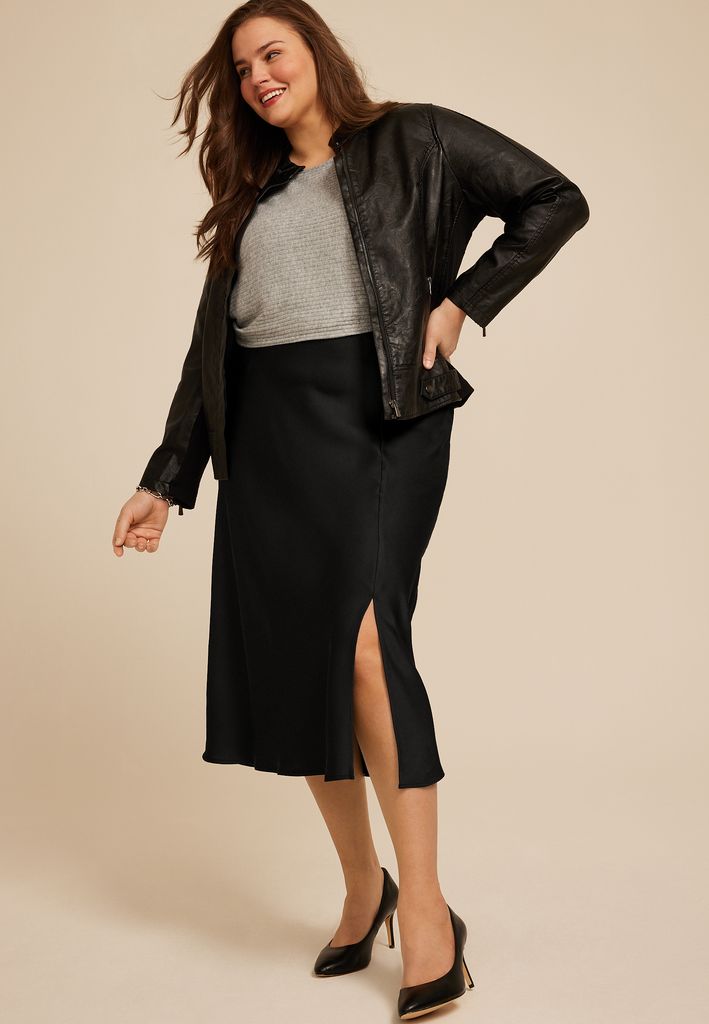 Plus Size Studio Y Satin High Rise Midi Skirt - Image 3