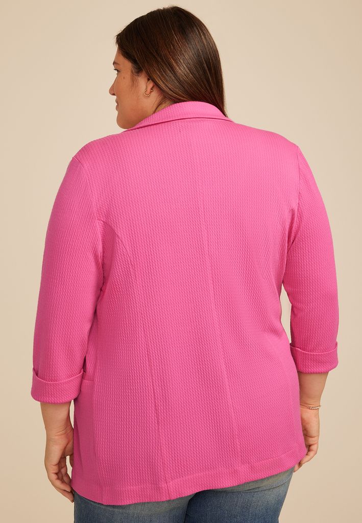 Plus Size Textured Versa 3/4 Sleeve Blazer - Image 2
