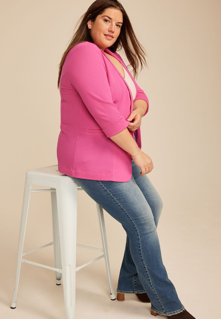 Plus Size Textured Versa 3/4 Sleeve Blazer - Image 3