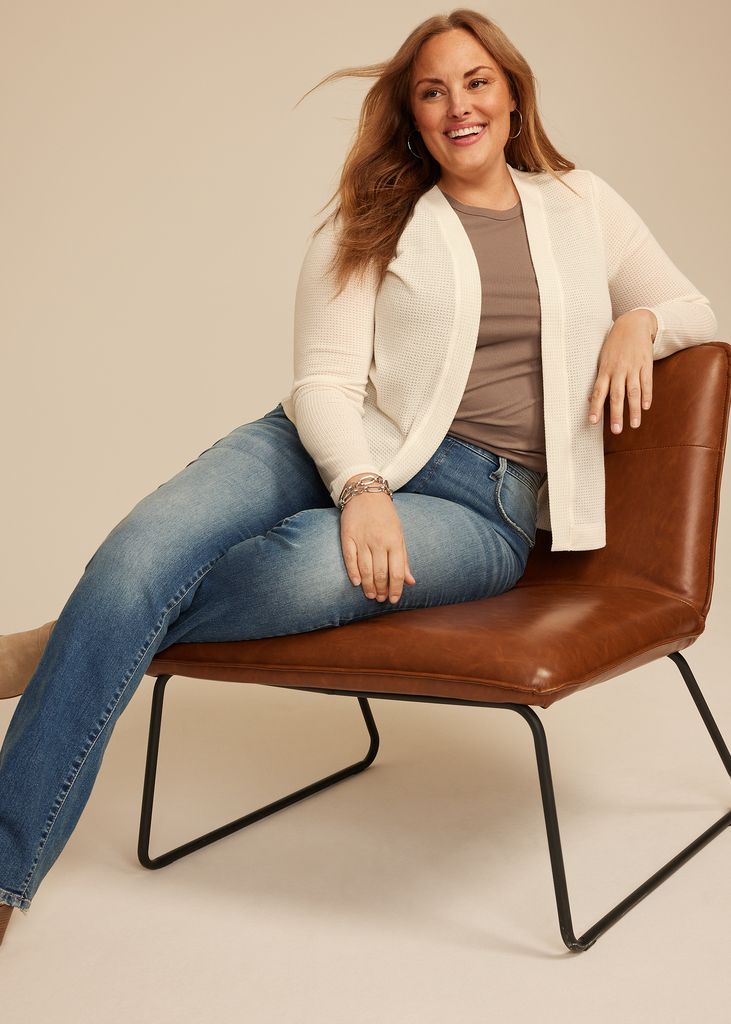 Plus Size Textured Open Front Cardigan - Image 3