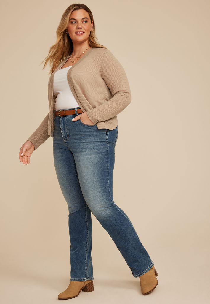 Plus Size Textured Open Front Cardigan - Image 3