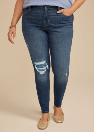Plus Size m jeans by maurices&trade; Cool Comfort High Rise Plaid Backed Jegging