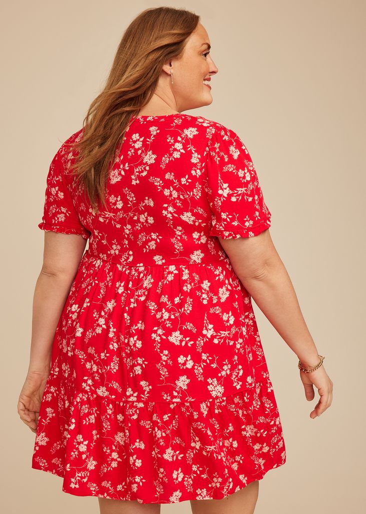 Plus Size Red Floral Tiered Mini Dress - Image 2