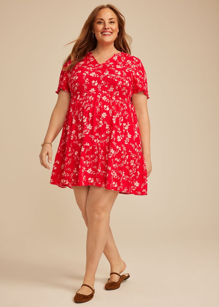 Plus Size Red Floral Tiered Mini Dress - Image 3