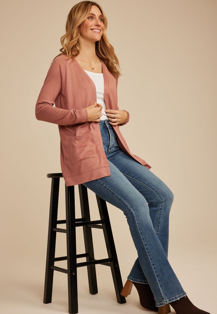 Knit Pocket Open Front Cardigan - Image 3