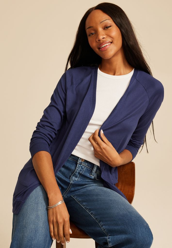 Knit Pocket Open Front Cardigan - Image 3