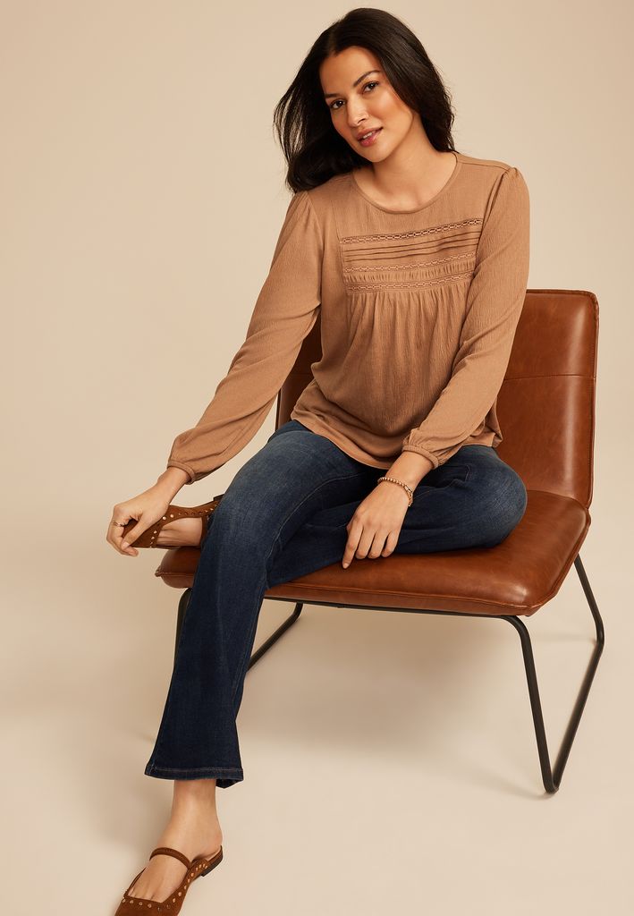 Textured Lace Inset Pintuck Blouse - Image 3