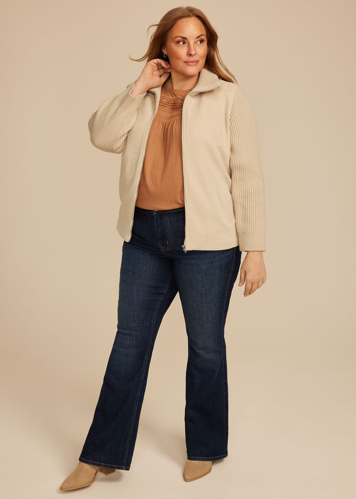 Plus Size Mixed Texture Sweater Sleeve Jacket - Image 3