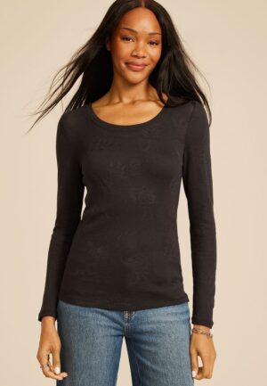 Floral Jacquard Mesh Top