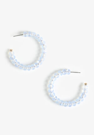 Frosted Blue Beaded Hoop Earrings