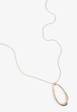 Gold Wavy Oval Pendant Necklace