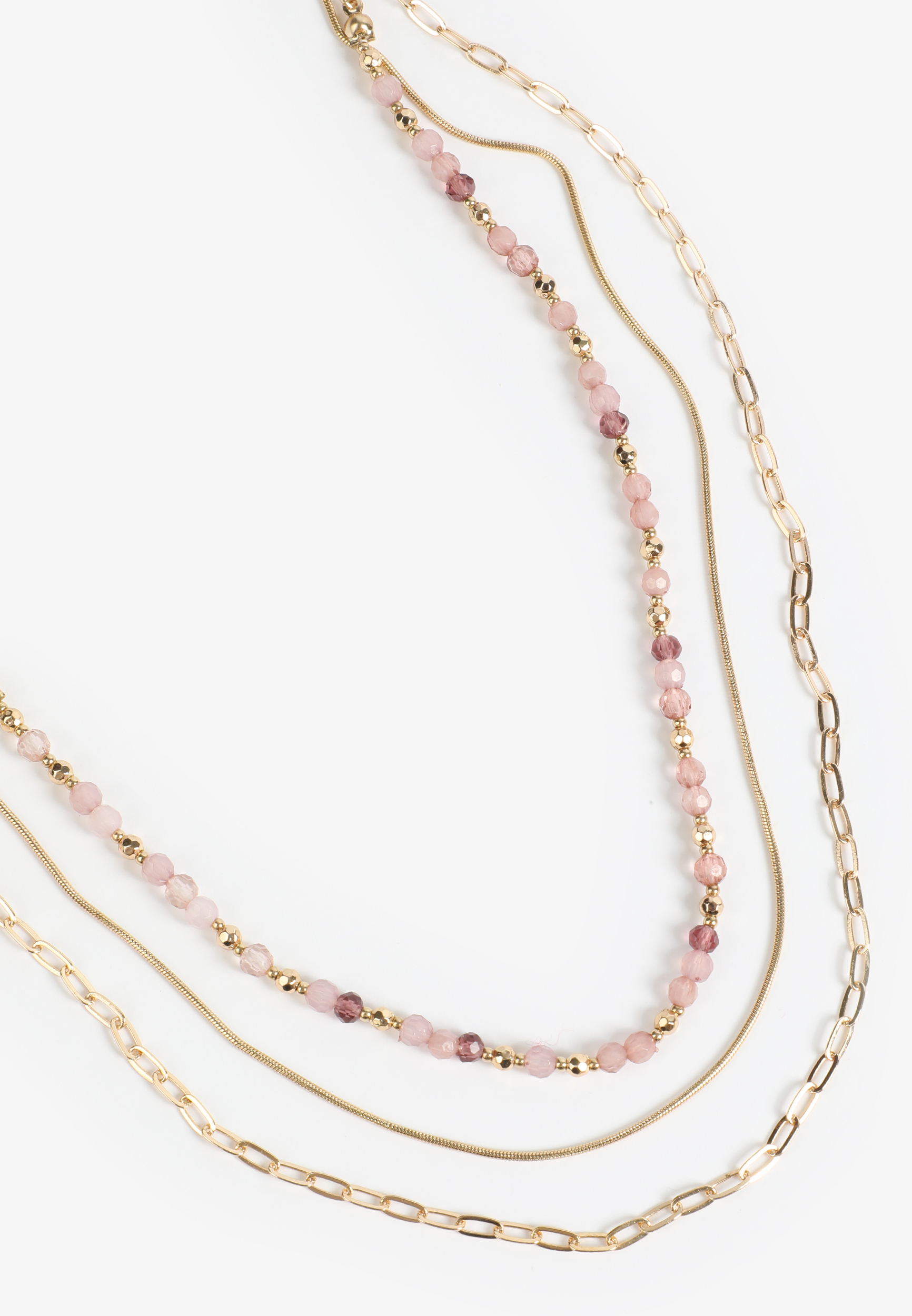Gold And Pink Beaded Layered Necklace