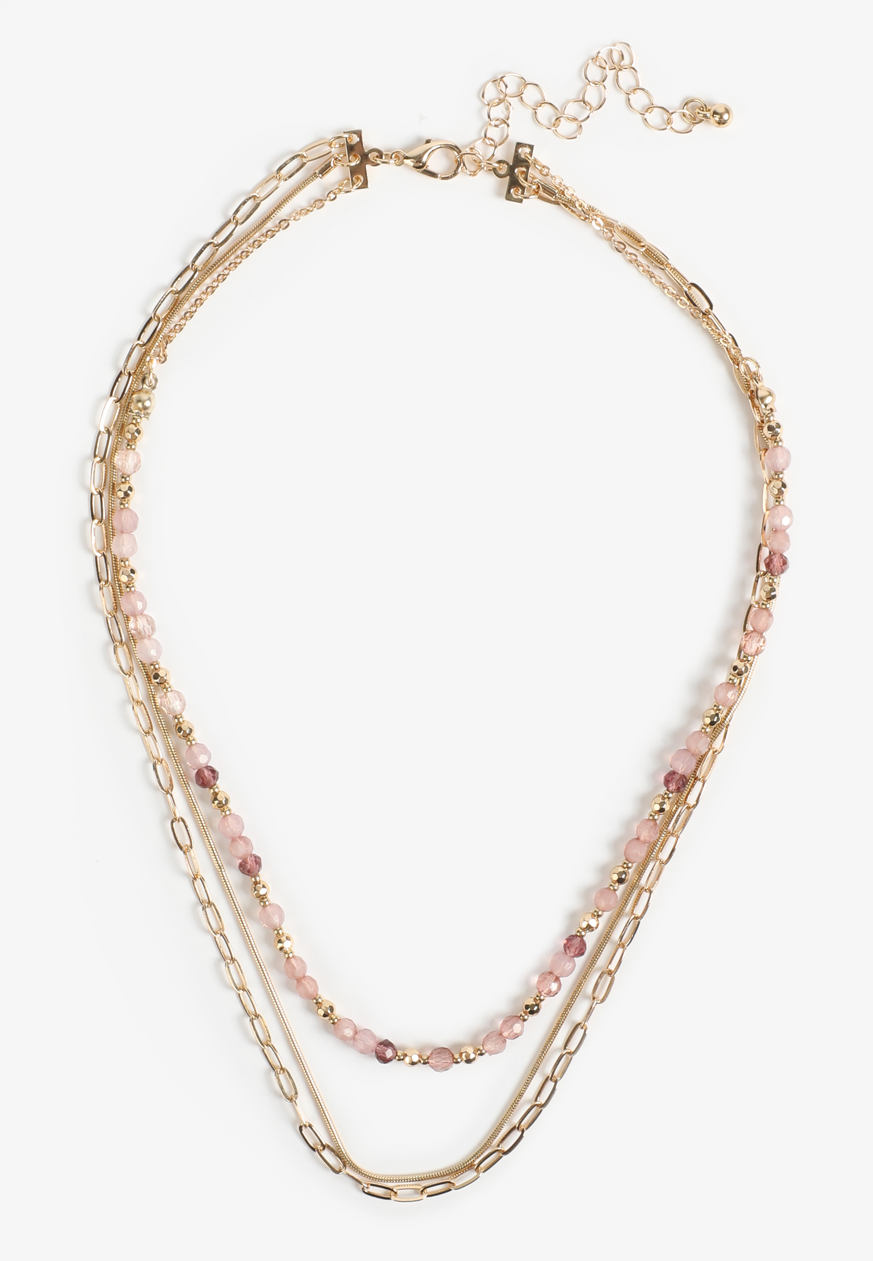 Gold And Pink Beaded Layered Necklace - Image 2