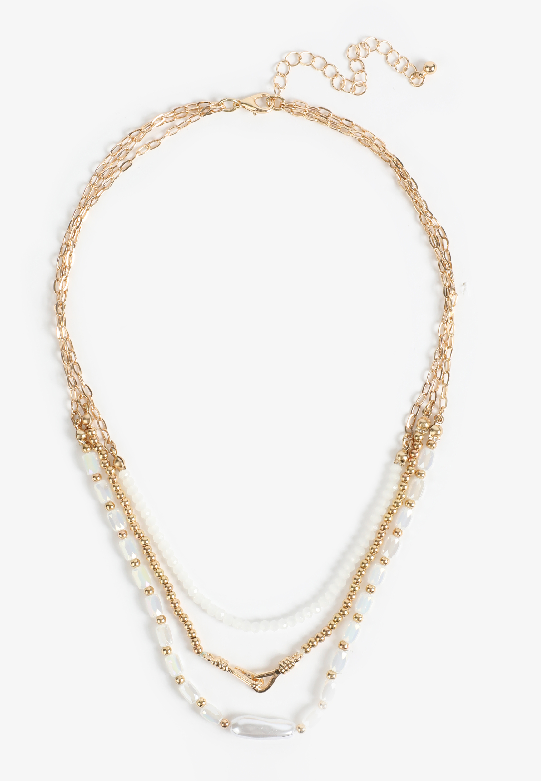 Gold And White Beaded Layered Necklace - Image 2