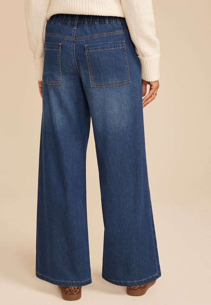 Dark Mid Rise Soft Utility Wide Leg Jean - Image 2