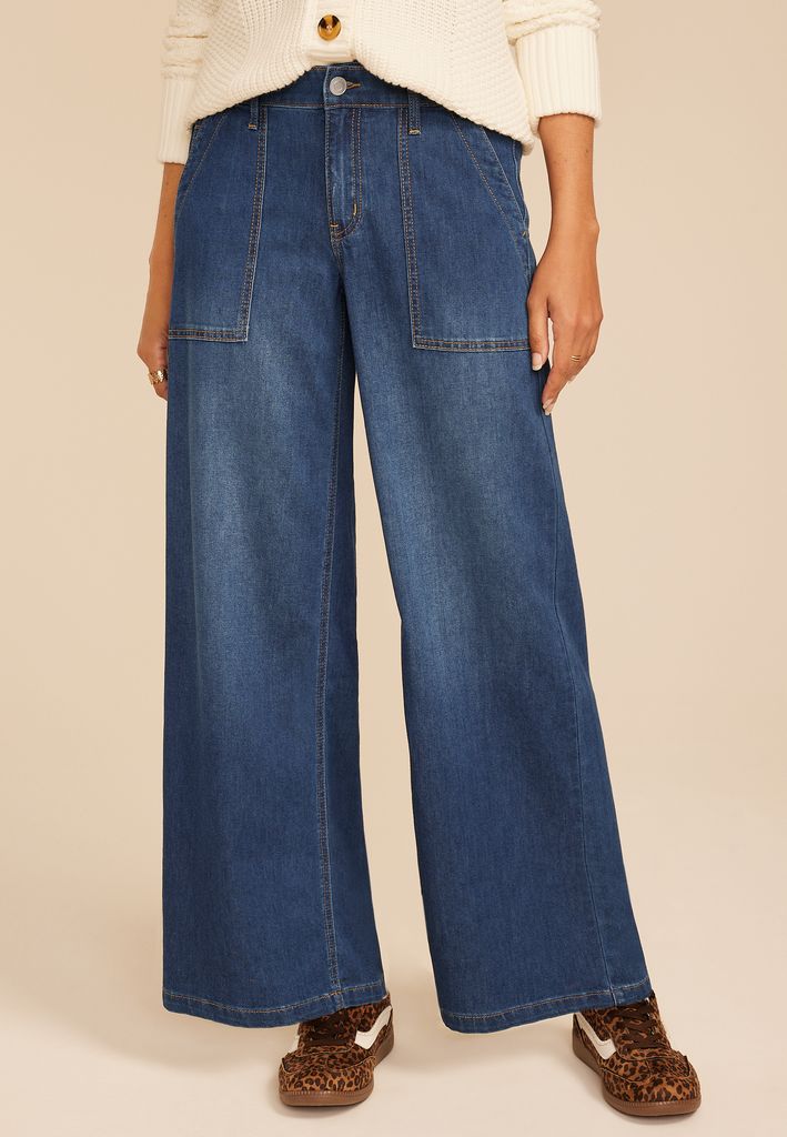 Dark Mid Rise Soft Utility Wide Leg Jean - Image 3