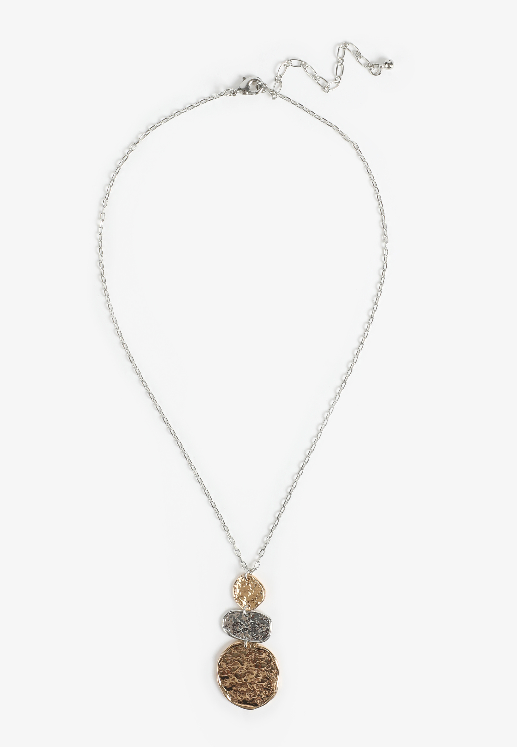 Mixed Metal Hammered Coin Pendant Layered Necklace - Image 2