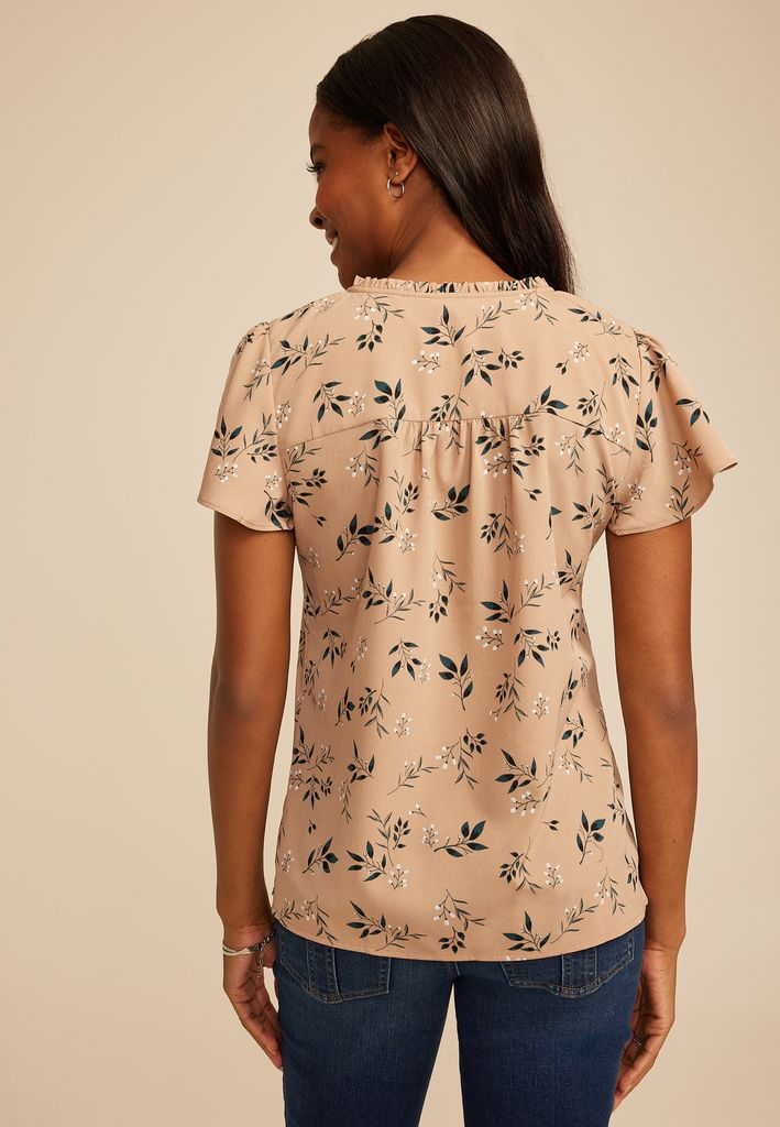 Floral Smocked Shoulder Flutter Sleeve Blouse - Image 2